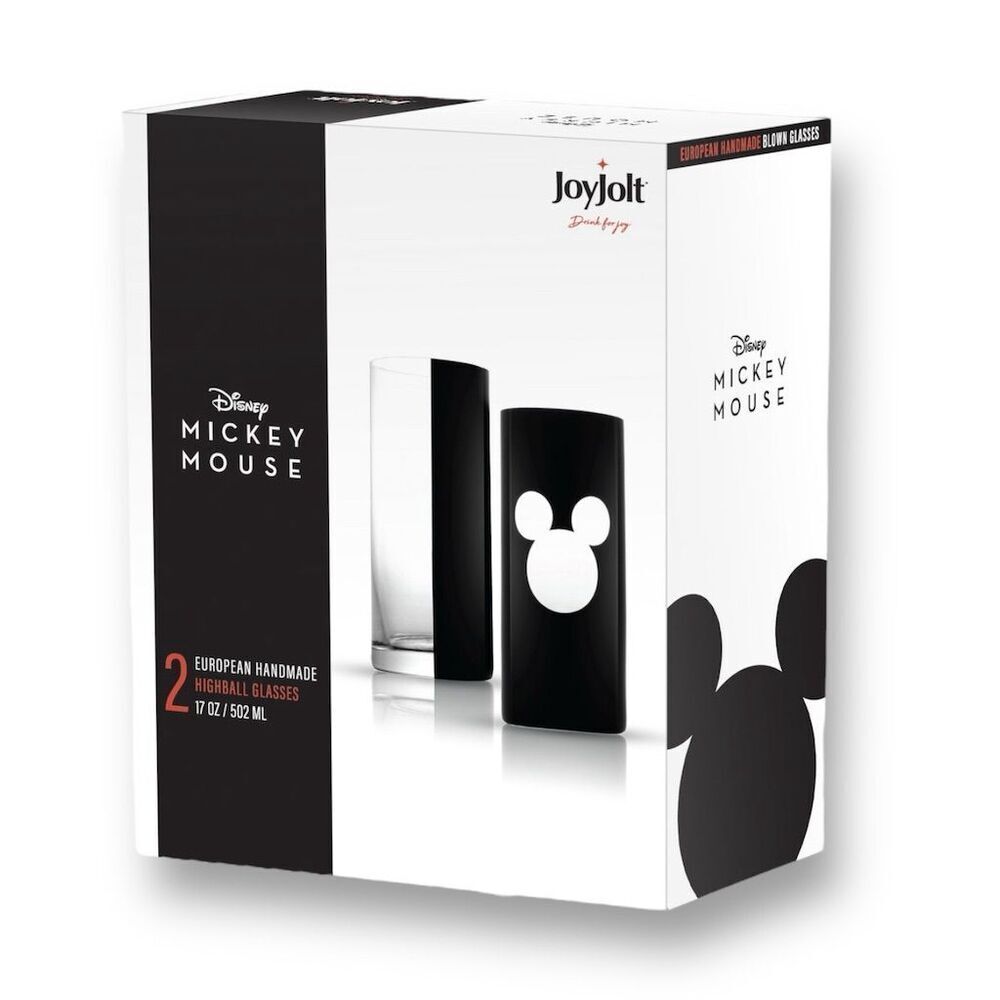 JoyJolt Disney Mickey Mouse Highball Glass Set Crystal Cups
